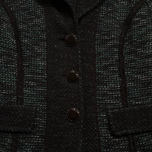 St. John Knit Bouclé Jacket Size 6 Black Green Tweed Wool Cashmere Angora USA - Picture 5 of 8